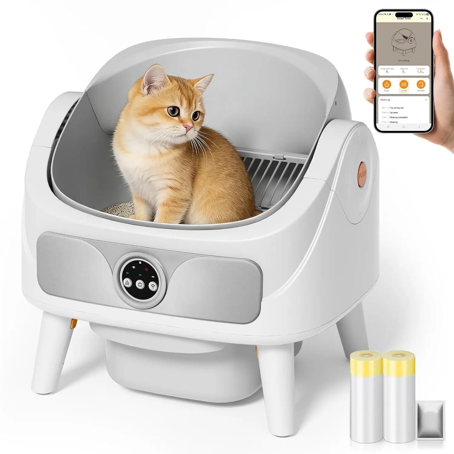 Lettiera per Gatti Autopulente, Lettiera Automatica a Coperchio Aperto per Più Gatti, Robot di Grande Capacità, Controllo tramite APP, Personalizzabile