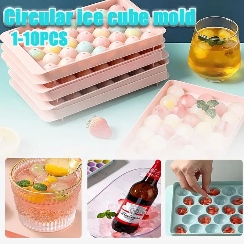 1-10PCS Food Grade Ice Ball Maker Tray Press Round Silicone Ice Cube Mold Summer Hot Selling Ice Storage Box