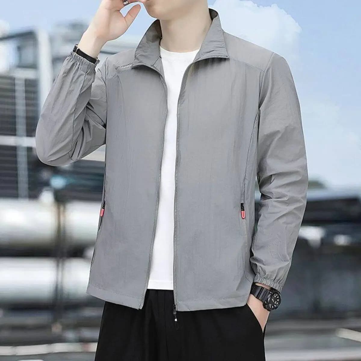 New Ice Silk Breathable Outdoor Men's Stand Collar Sun Protection Jacket Lightweight Summer Casual Fishing Coat Printed
