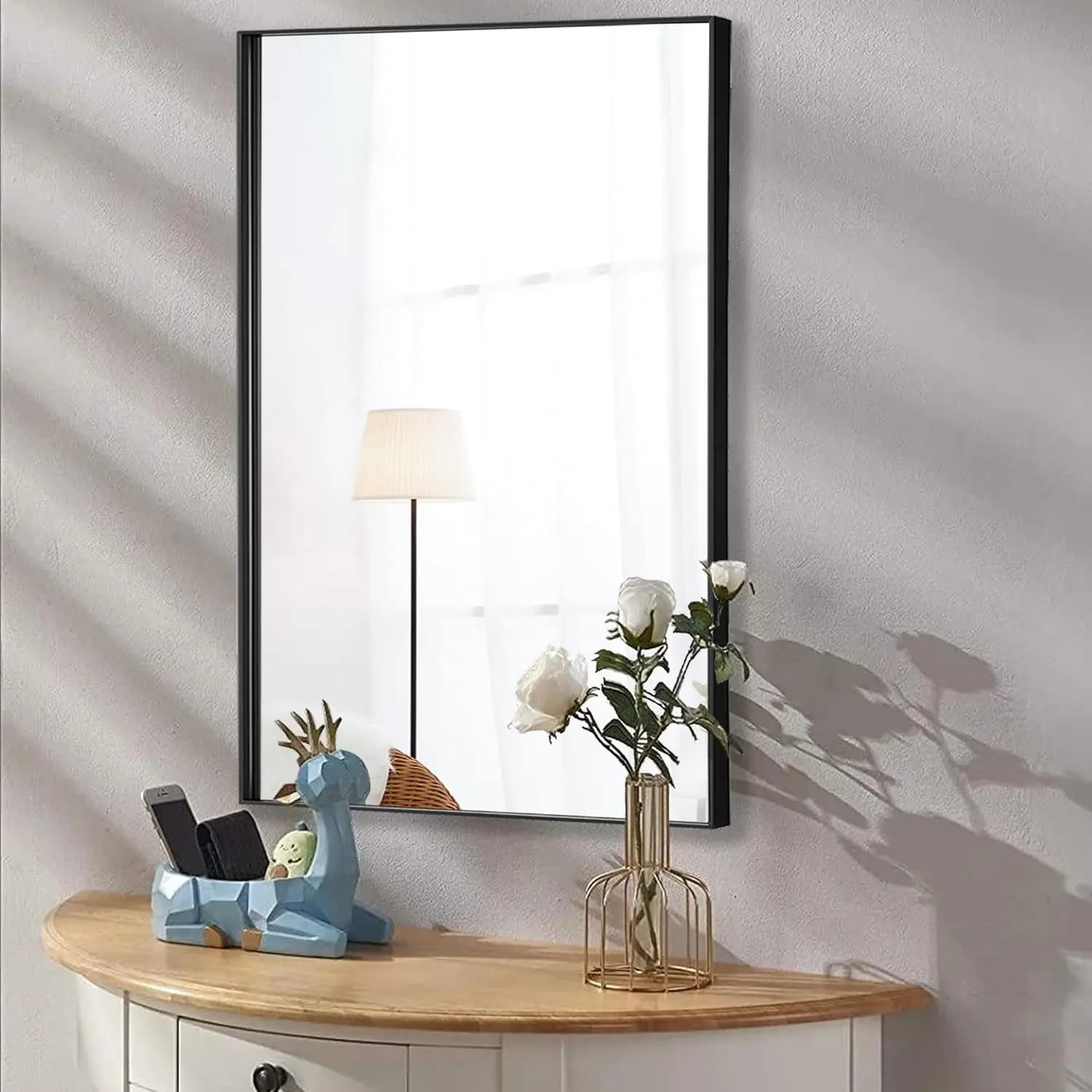 Specchio da Bagno Nero 24x40 Pollici da Parete, Specchio Rettangolare con Cornice in Alluminio, Moderno e Grande per Camera da Letto