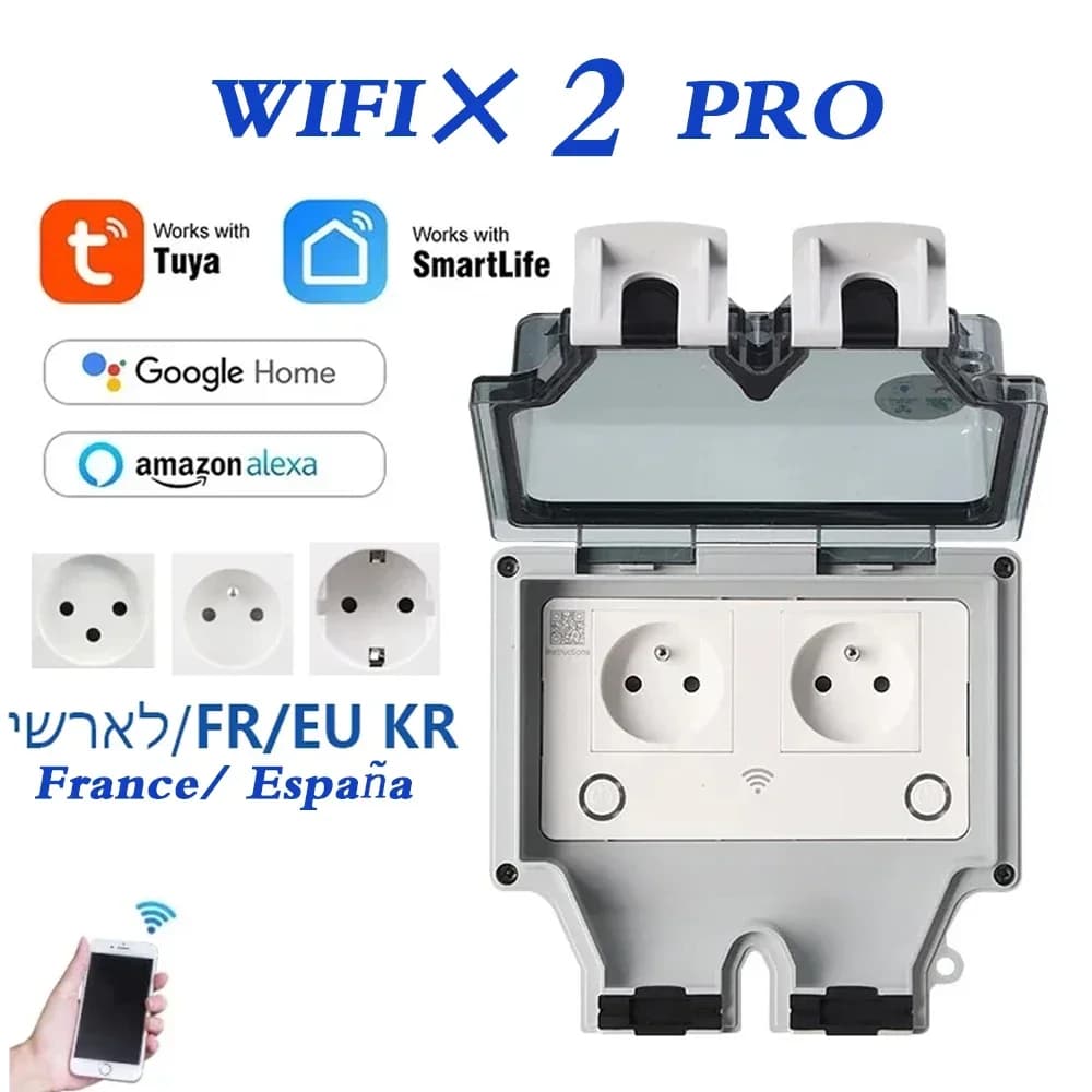 Tuya Waterproof wall socket EU FR KR IL IP66 External socket with timer Wifi Smart Life Power socket 220V Dual Master