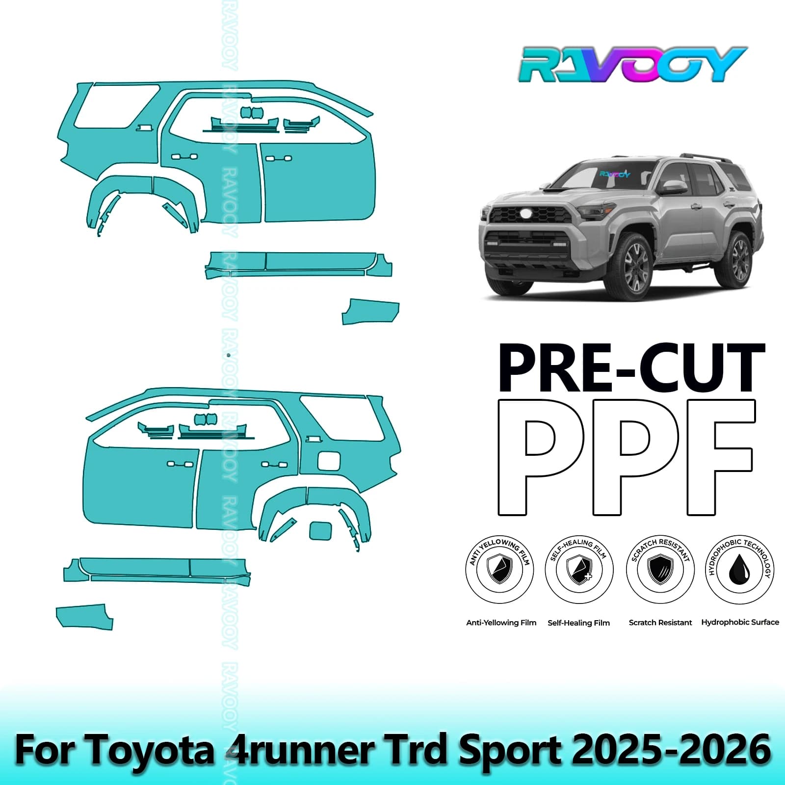 Per Toyota 4runner Trd Sport 2025-2026 8.5mil Trasparente Opaco Pre-Cut PPF Porta e Pilastro A/B Kit TPU Pellicola di Protezione Della Vernice Set