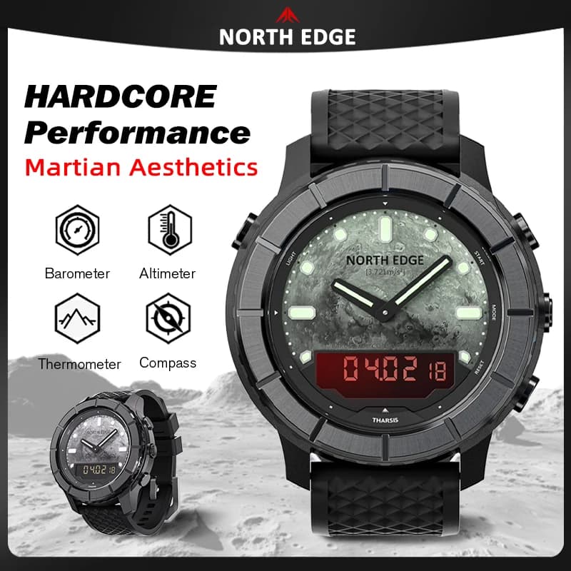 NORTH EDGE THARSIS Men's Digital Watch Altimeter Barometer Compass Carbon Fiber Case Men's Sports Watch Outdoor Watch 5ATM
