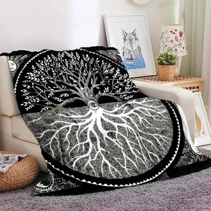 Gufo celtico vichingo coperta albero della vita Wiccan coperta di flanella morbida coperta calda divano letto sedia Decor per la famiglia campeggio regali
