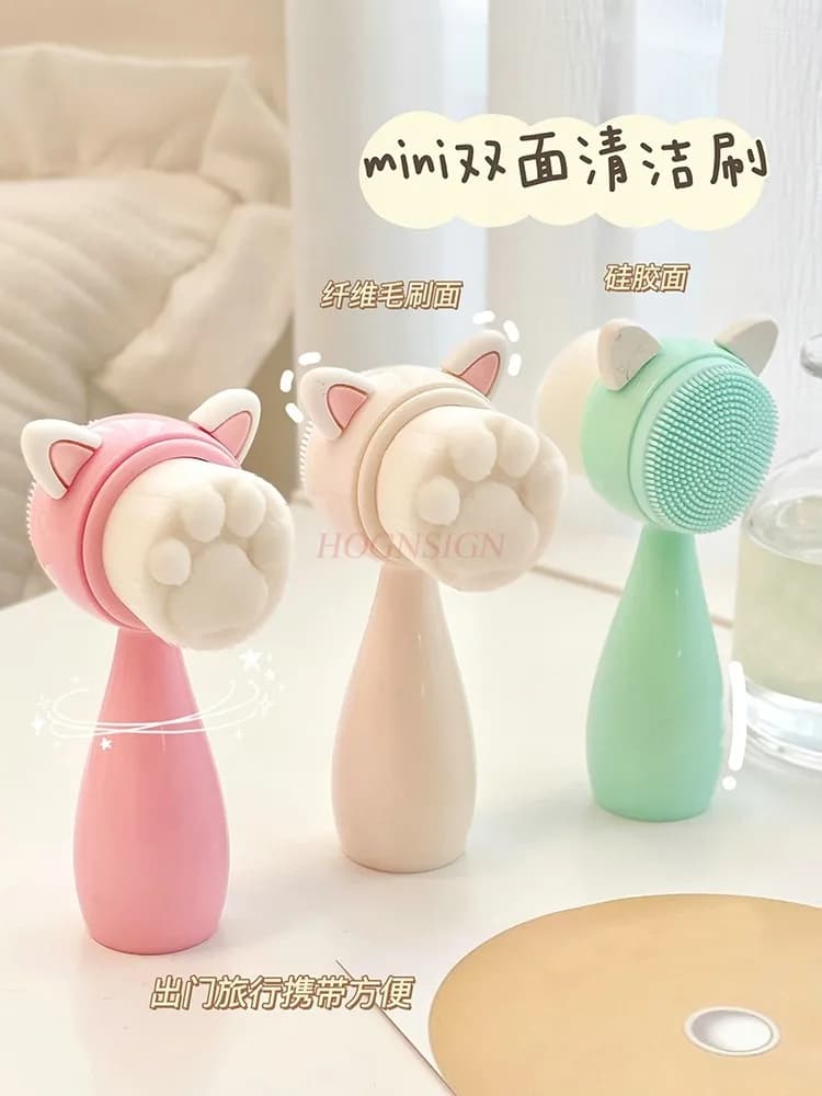 Portable facial washing brush, silicone brush, face cleanser, foam maker, cute cat claws cleaning brush