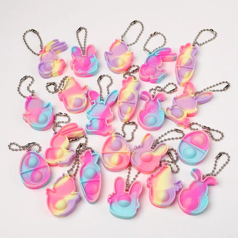 10/20 Pz Coniglietto Uovo Pop Portachiavi Ornamenti Cestino di Pasqua Stuffers Regalo Per Bambini Festa Di Compleanno Bomboniere Premio Scolastico Sensoriale Agitarsi giocattolo