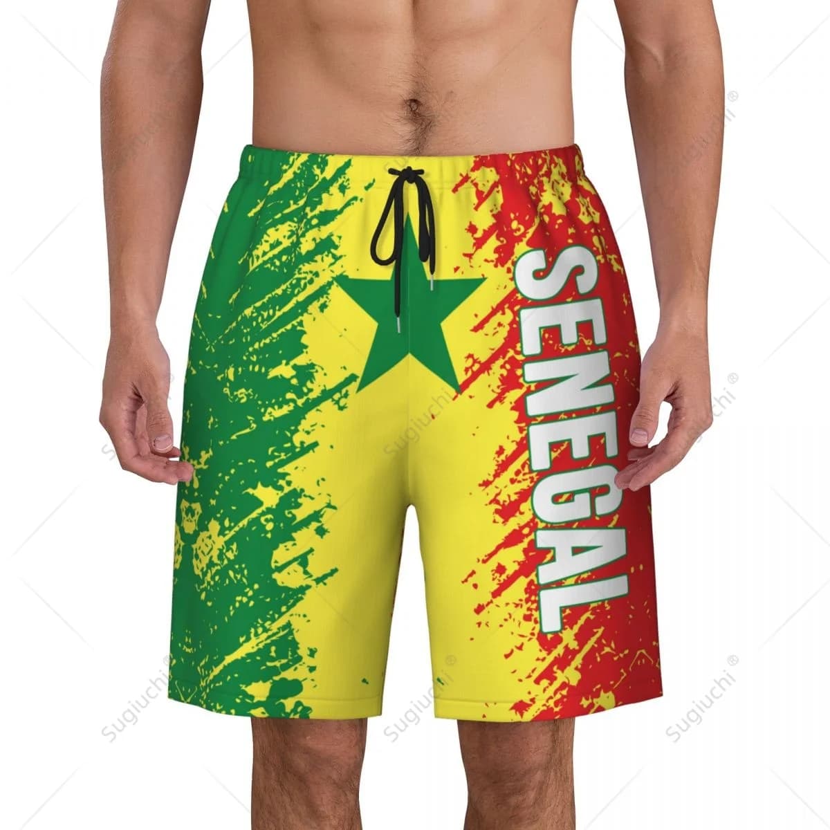 Pantaloni da spiaggia con bandiera del Senegal da uomo Pantaloncini da surf Surf Ragazzi Calcio Ciclismo Costumi da bagno Corsa in poliestere