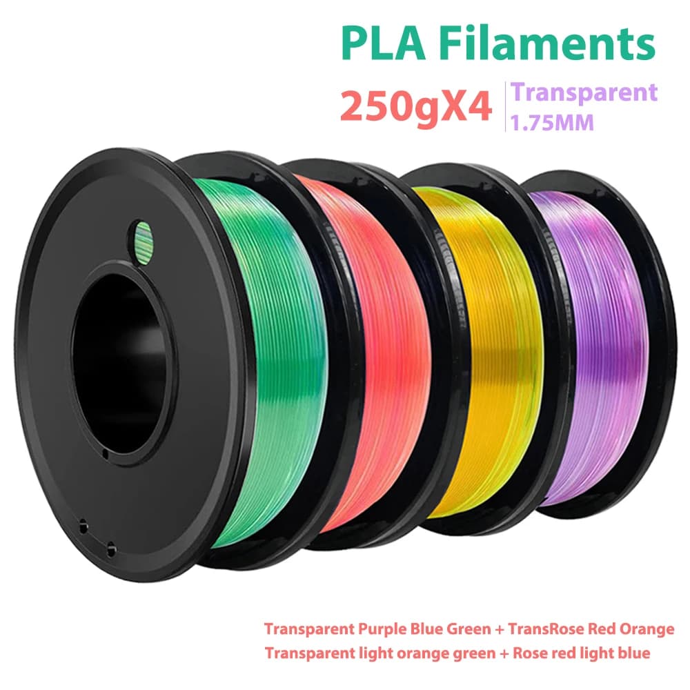 3D printer material with PLA transparent filament 1 kg 1,75 mm Transparent purple thread 250 gx4 blue green