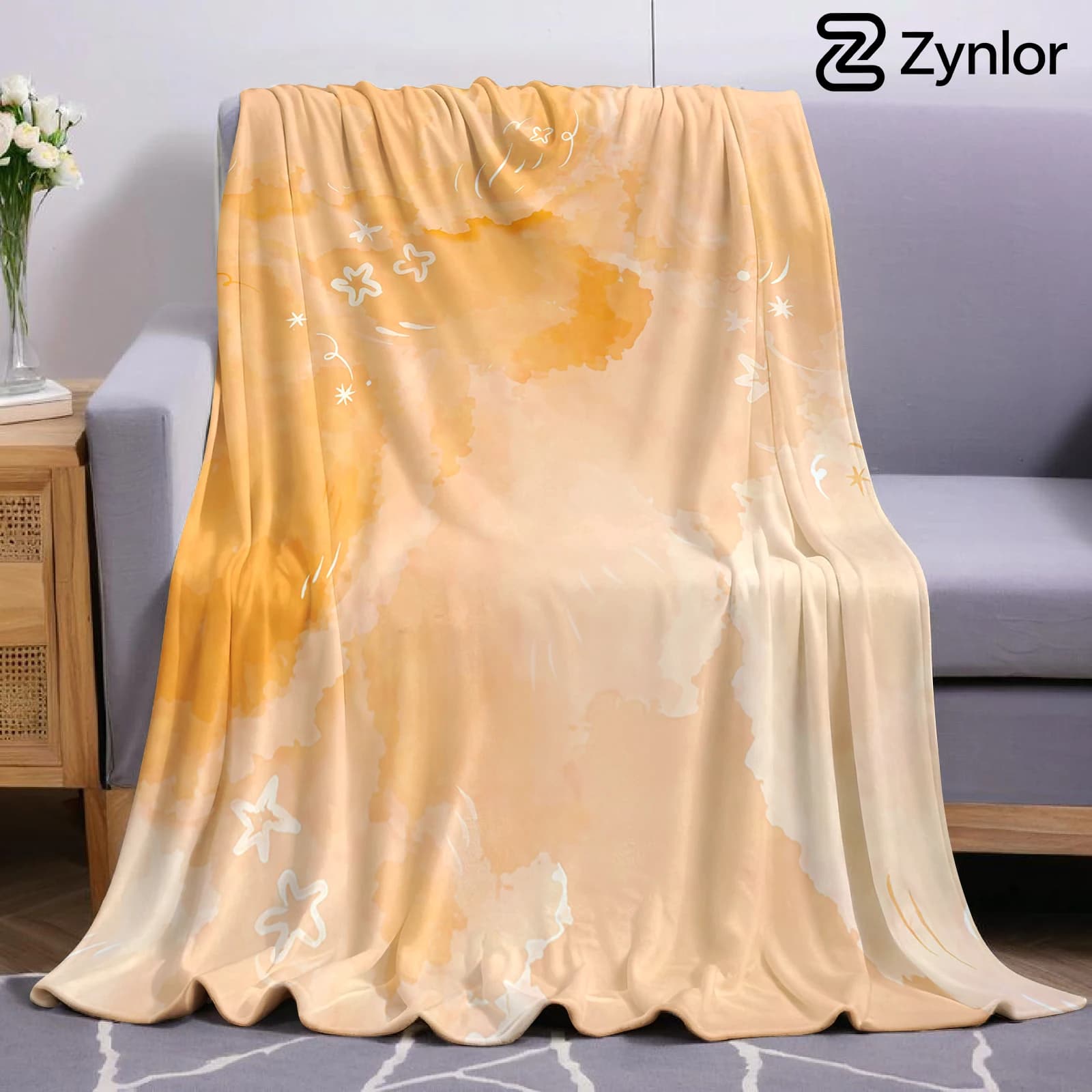 Orange Cloud Stars Lightweight Microfiber Soft Christmas Fleece Blanket Warm Cozy Throw for Bed Sofa Office Travel All Season