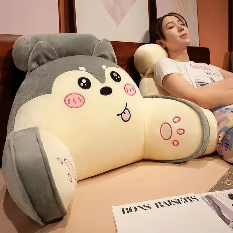Cuscino Lombare a Forma di Husky Cartoon, Grande Cuscino per Lettura a Letto, Sedia, Divano, Tatami, Cuscino Relax