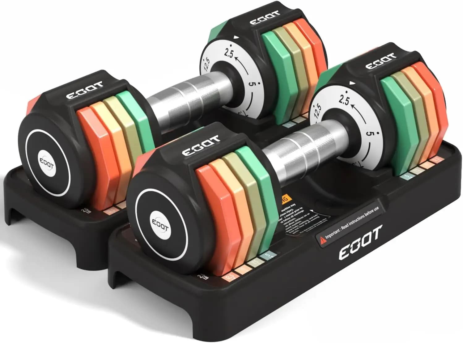 Adjustable handlebar set 5 in 1 with anti-slip handle and rainbow plates for home gym, weight range 2.5-12.5 pounds