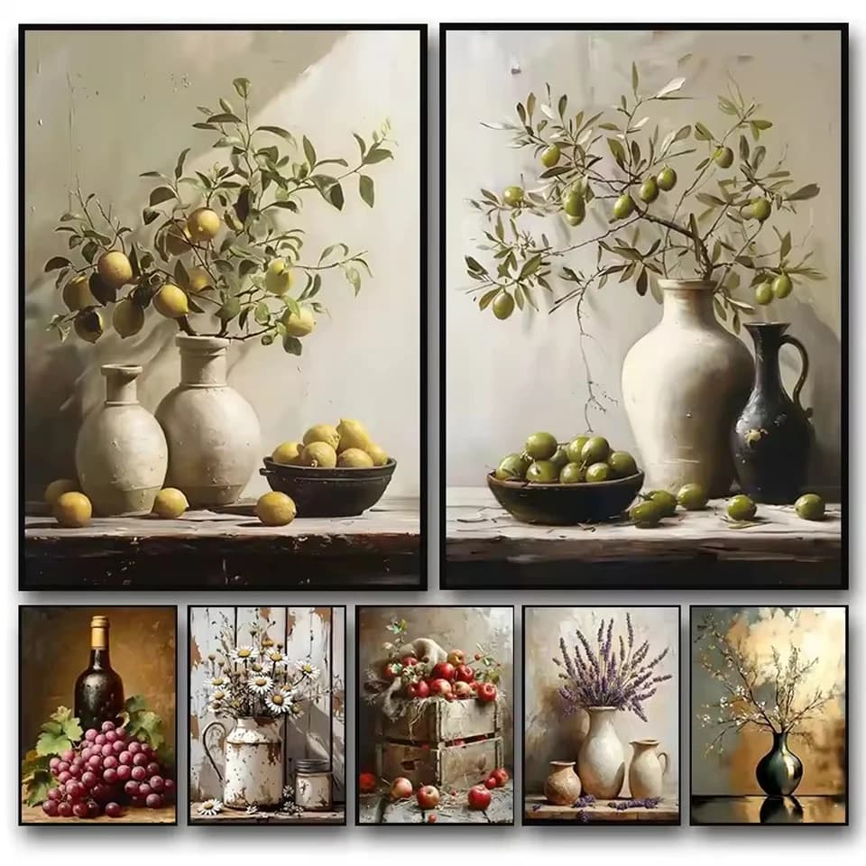 5D DIY Diamond Painting Art Lemon Olive Tree Plants in Vase Still Life Diamond Mosaic Cross Stitch Kit Landscape Home Decoration