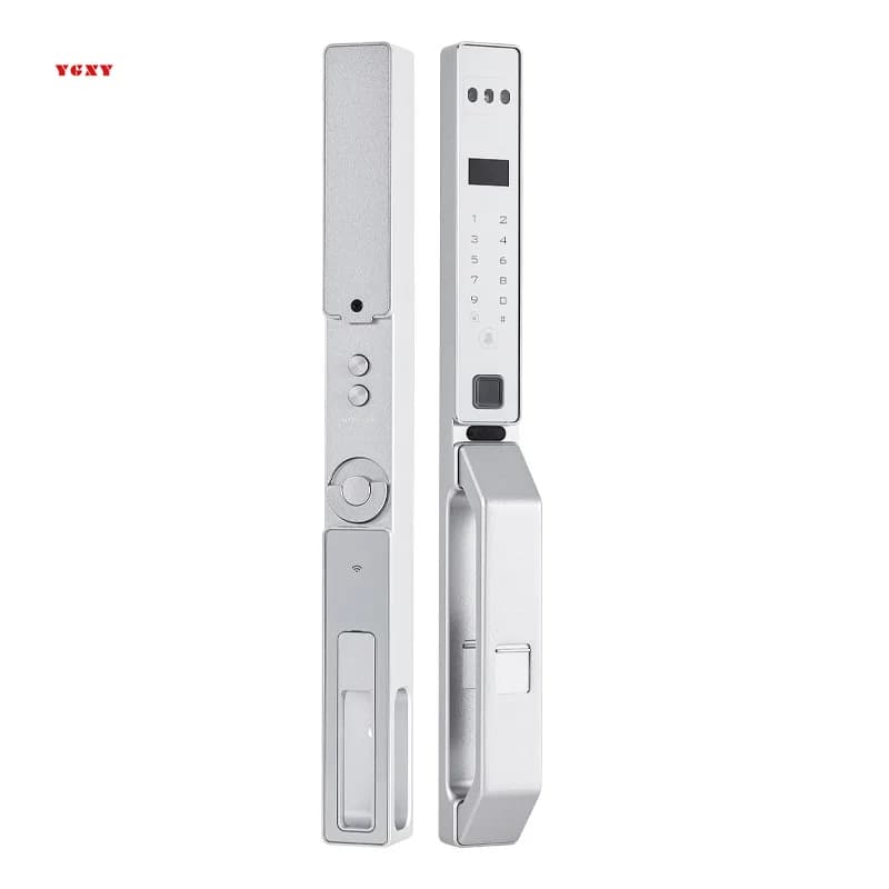 Serratura Intelligente Automatica per Porta in Alluminio con Videocitofono Argento-Bianco, Cornice Sottile, Compatibile con Cellulare e Tuya