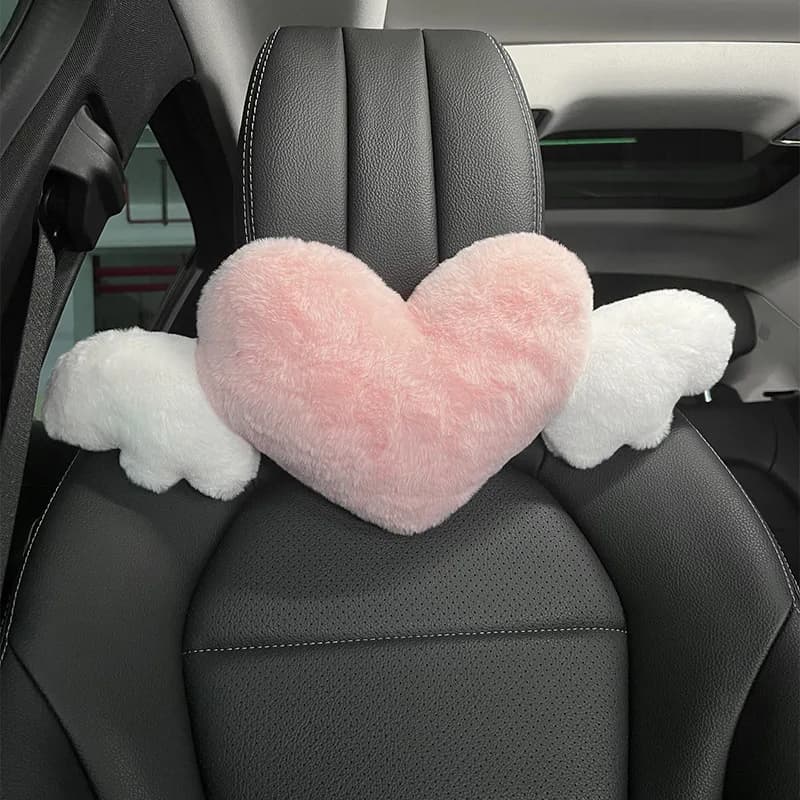 Cuscino Poggiatesta per Auto, Supporto Lombare e per la Testa in Memory Foam Traspirante, Universale, Stile Peluche a Forma di Cuore