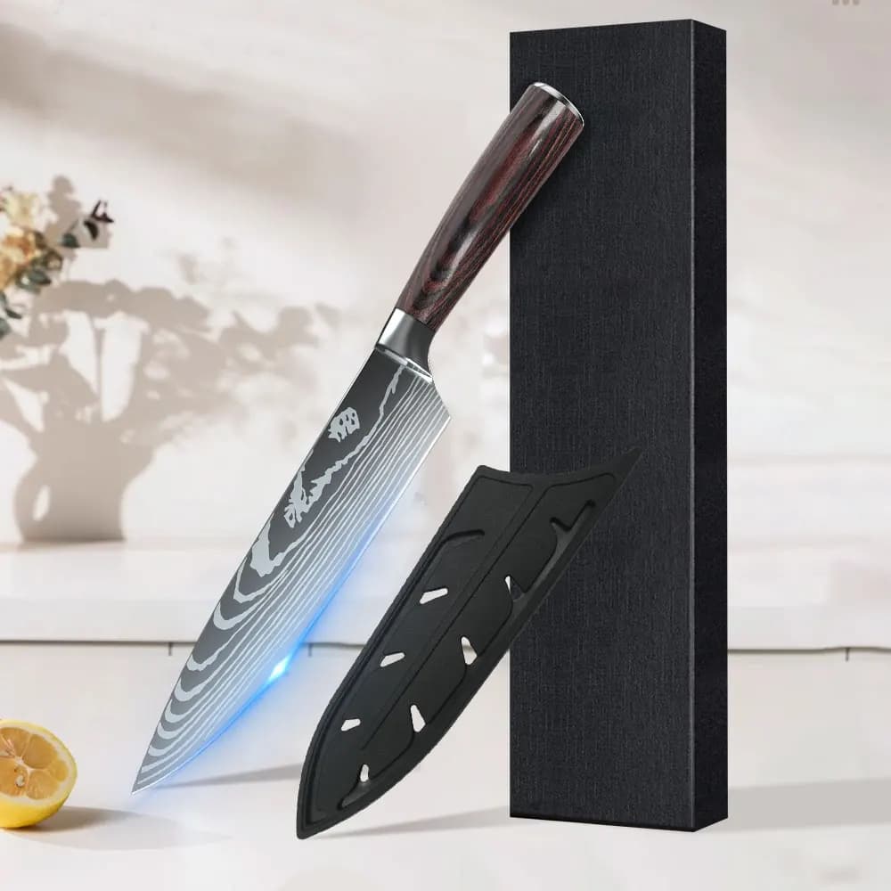 ZENG 8 inch super sharp cook knife with lid Kitchen set with stainless steel kitchen knife with Japanese damask pattern
