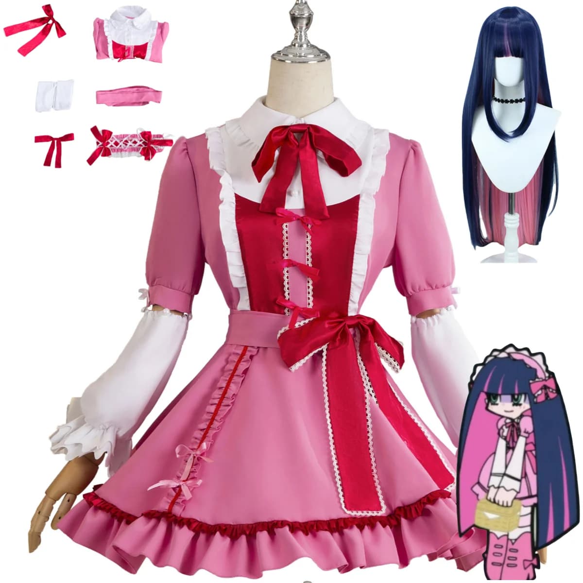 Calza anime Anarchy Panty e calza con reggicalze Costume cosplay Abito da principessa rosa Parrucca Lolita Donna Abito da festa Kawaii