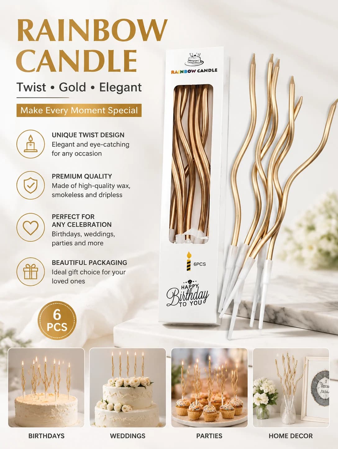 6/12/18pcs Simple And Elegant Birthday Celebration Candles for Parties Festivals Best Choice for Celebrations
