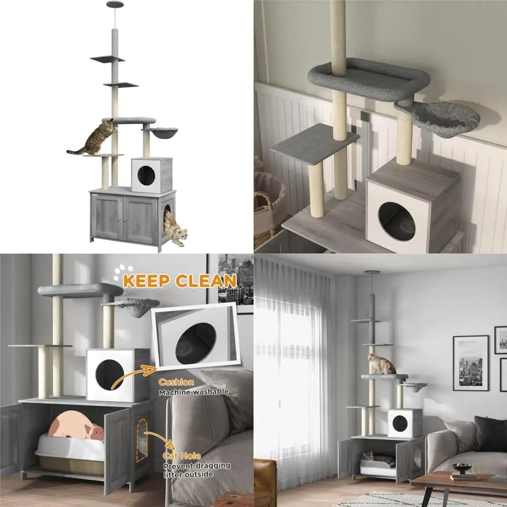 Albero per gatti tutto in uno dal pavimento al soffitto con lettiera, condominio, letto, amaca e tiragraffi