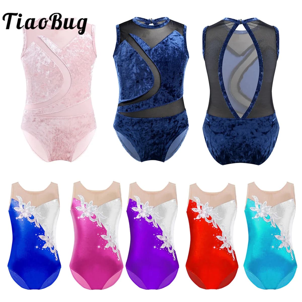 Sleeveless Ballet Gymnastics Leotards Bodysuit Dance Costume Kids Girls Mesh Splice Cutout Back Jumpsuit Figure Skating Clothes