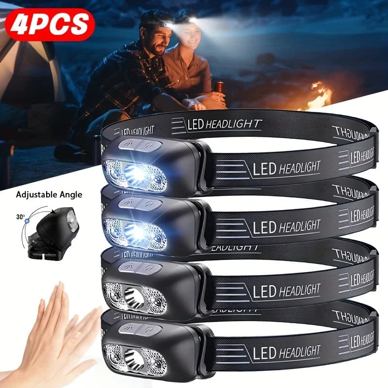 Potente Torcia Frontale LED con Sensore Regolabile, Ricaricabile USB, Lampada COB Mini per Campeggio, Pesca, Attività all'Aperto, Emergenze