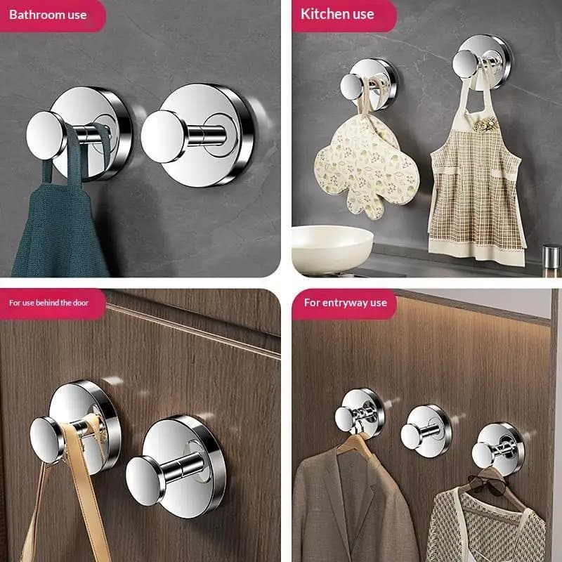 New Reusable Stainless Steel Suction Cup Hook Waterproof Wall Mount Hooks Punch-free Kitchen Bathroom Wall Hanger Towel Clothes