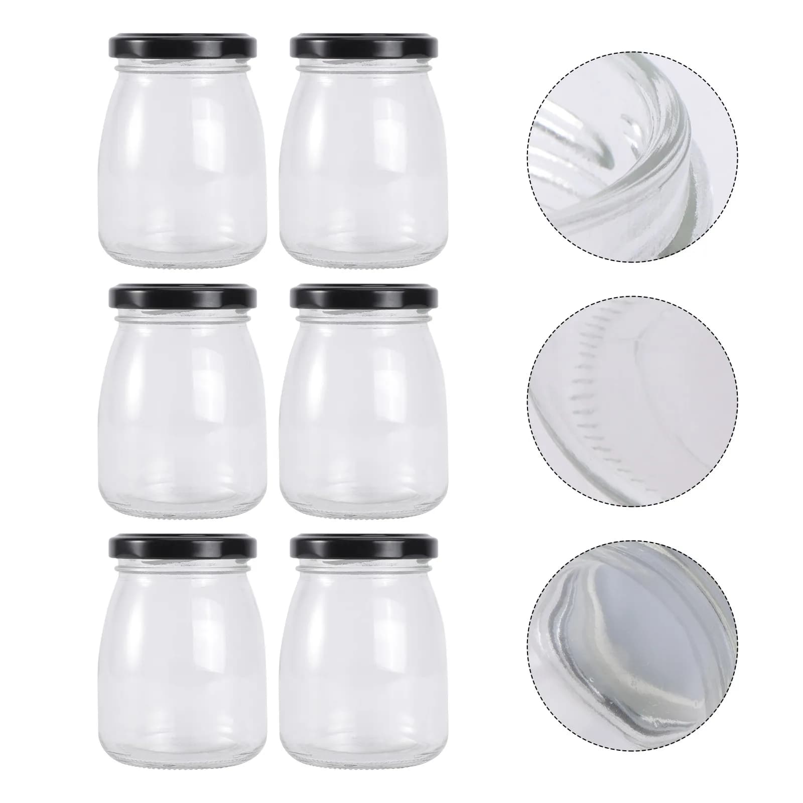6Pcs Thick Glass Bottles with Airtight Lids for Fresh Yogurt Mousse Jam Juice Storage Dishwasher Safe Kitchen Food Containers