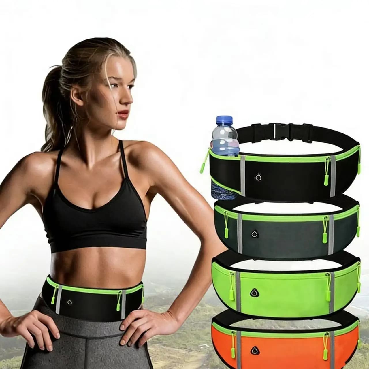 Marsupio Sportivo da Corsa per Esterni, Cintura Idratazione per Maratona con Portaborraccia, Marsupio Regolabile in Nylon per Uomo Donna, J