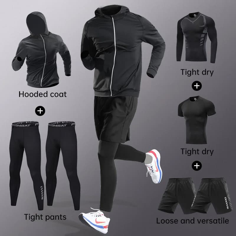 Running sportswear set men's autumn and winter fitness wear fast dry clothes professional training morning run outdoor cycling