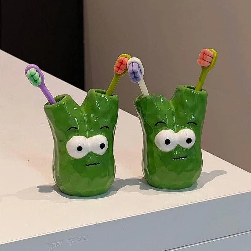 Portaspazzolino in Ceramica Creativo, Organizzatore per Bagno, Supporto per Spazzolino in Resina Stile Cartone Animato per Tutti