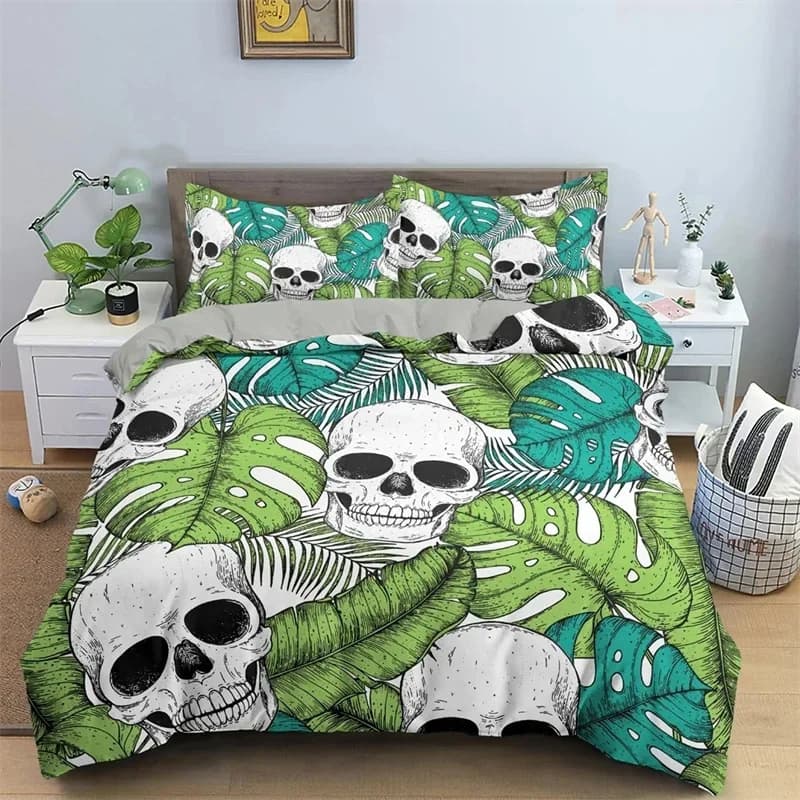 Set of bed linen with skull with 3D print Federa Copripiumino with cartoons Double Queen King Bed linen for adults