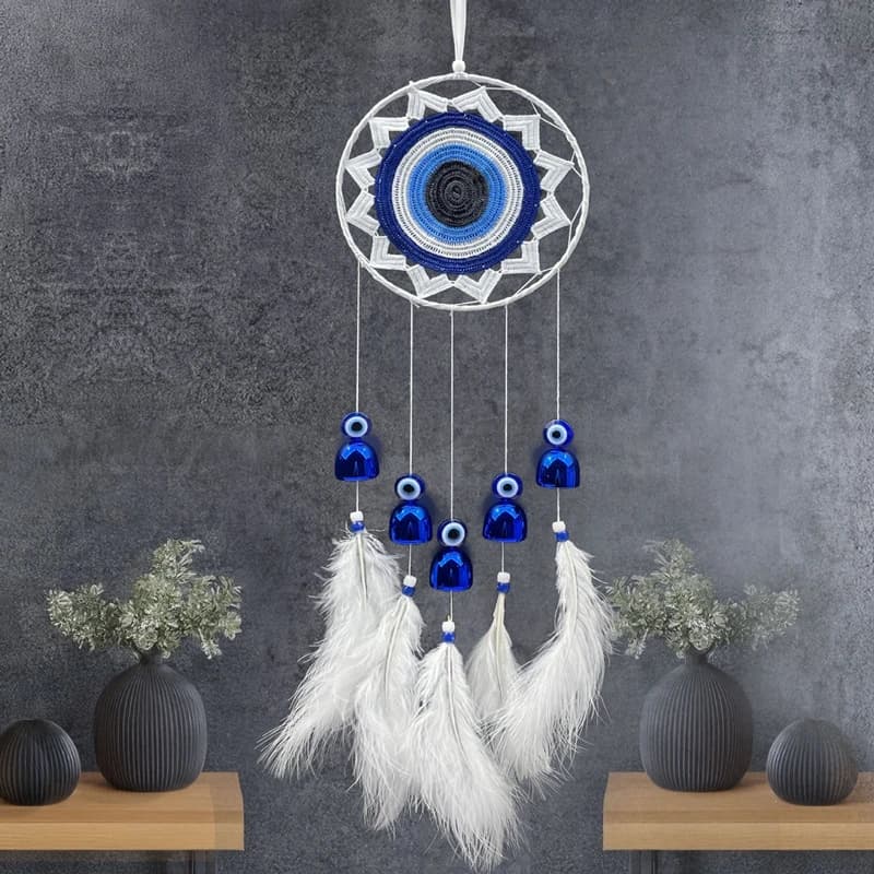Creative Blue Eyes Dream Catcher With Bells Handmade Wind Chimes Home Decorations Room Pendants Window Hangings For Girls Gifts