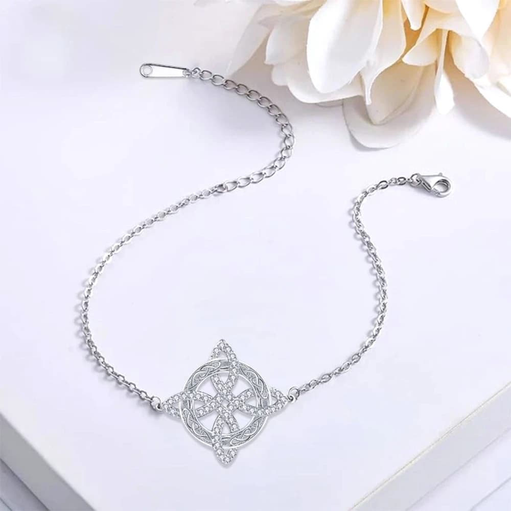 Bracciale in argento tailandese 925 con nodo strega e zirconi per le donne, stregoneria, buona fortuna, amuleto, braccialetto a catena CZ, gioielli di protezione Wicca
