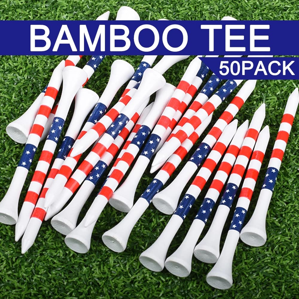 T-shirt da golf in bambù durevoli stile bandiera americana da 50 pezzi di (3-1/4 '' e 2-3/4 '') Tees per allenamento da golf con supporto per palline da golf