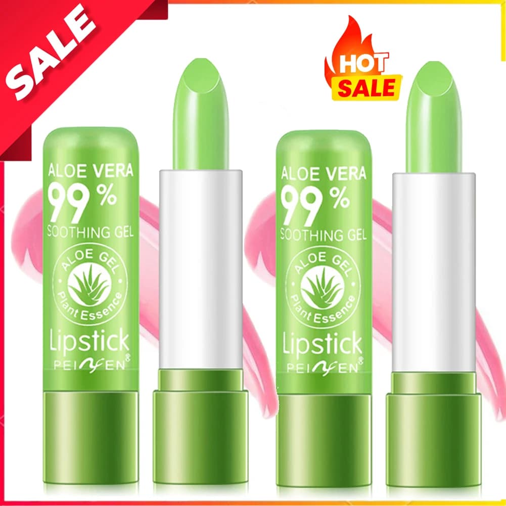2 pieces of lipstick aloe vera, care of long-lasting lips balm for nourishing lips and fleshy moisturizing magic temperature change of glossy lip color