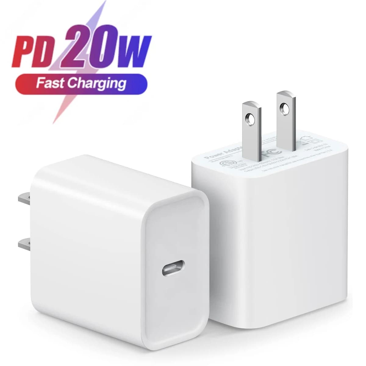 Caricabatterie da Muro USB C PD 20W con Spina USA per iPhone 16 15 14 13 12 Pro Max Plus, Xiaomi, Samsung