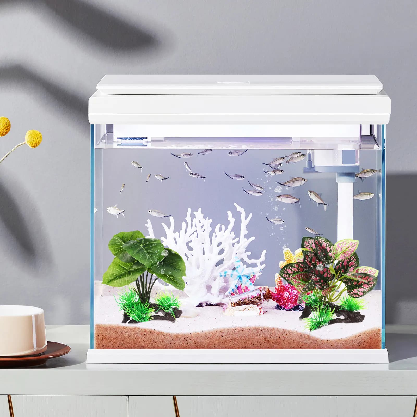 2 Pieces Artificial Plants for Aquarium, Plastic Aquatic Plants for Fish Bath Decoration, Realistic Landscape with Aquatic Vegetation