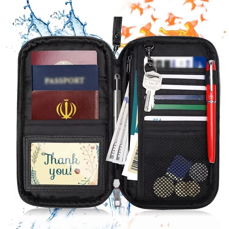 1pc borsa per passaporto impermeabile ignifuga supporto per blocco RFID custodia per passaporto cerniera multi scomparto area organizer borse da viaggio