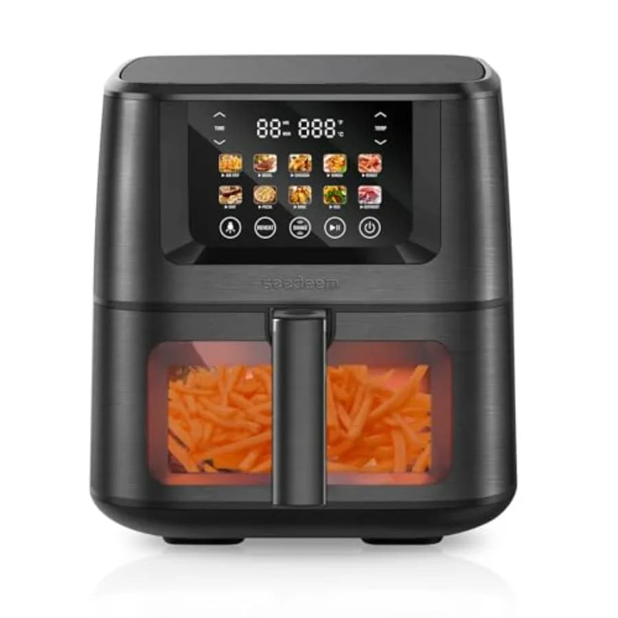 8QT 10 in 1 digital air fryer oven with color touchscreen display window for meat roaster Cake Black