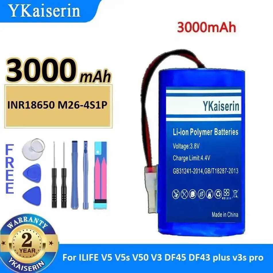 Batteria per Robot Aspirapolvere Ilife V5 V5s V50 V3 DF45 DF43 Plus v3s Pro, 3000mAh INR18650 M26-4S1P, Batteria Stabile per Robot di Pulizia