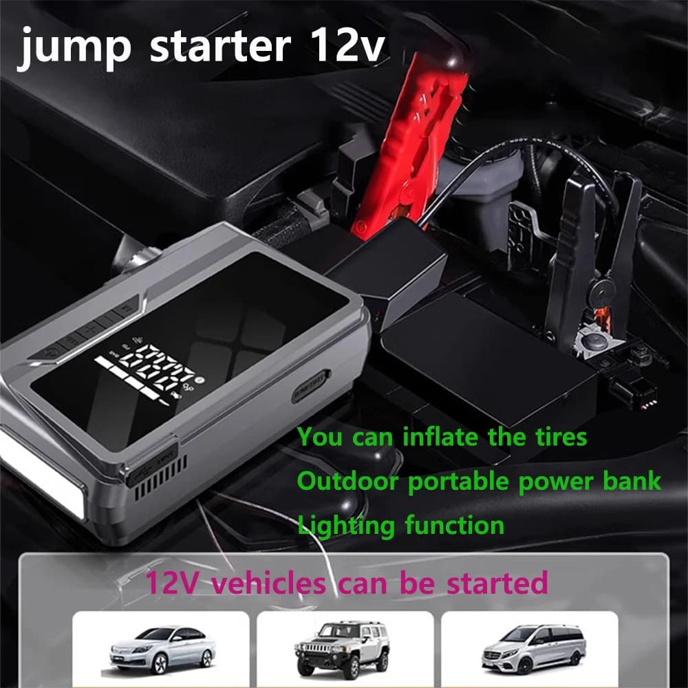 Avviatore di emergenza per auto con schermo LCD del compressore d'aria 39800mAh Caricatore booster portatile 1500A Potente dispositivo di avviamento per batteria per auto