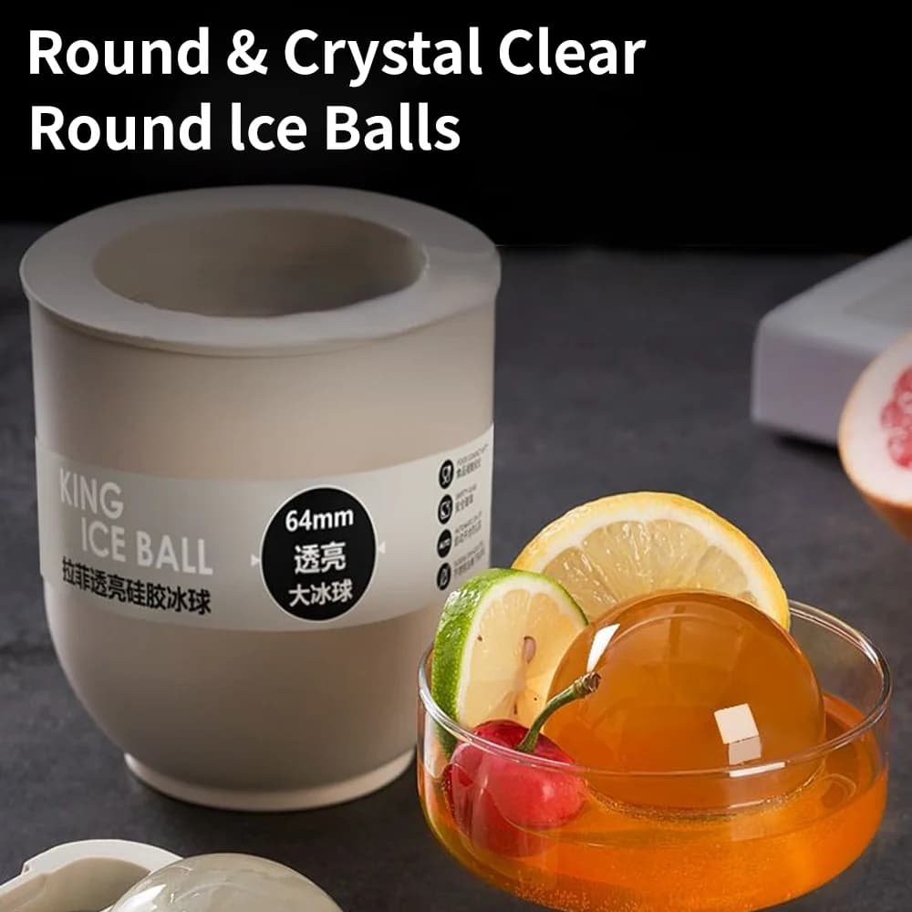 Stampo per palline di ghiaccio cristallino, stampo per ghiaccio per whisky grande 2,52 pollici, vassoio per cubetti di ghiaccio rotondo in silicone per congelatore, stampo per ghiaccio a sfera