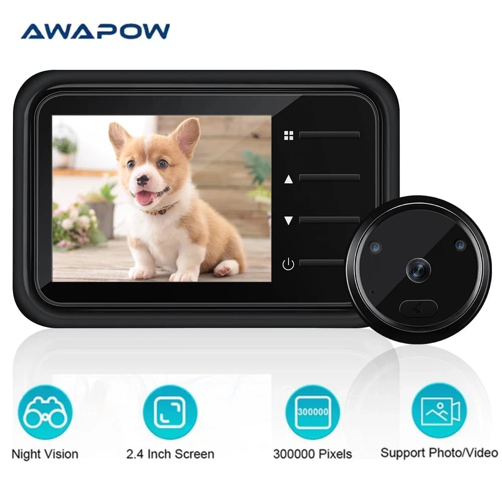 Telecamera per campanello con spioncino HD Awapow da 2,4 pollici 3MP 120 ° Visualizza il monitor esterno di sicurezza domestica del campanello per porte Cat Eye con visione notturna