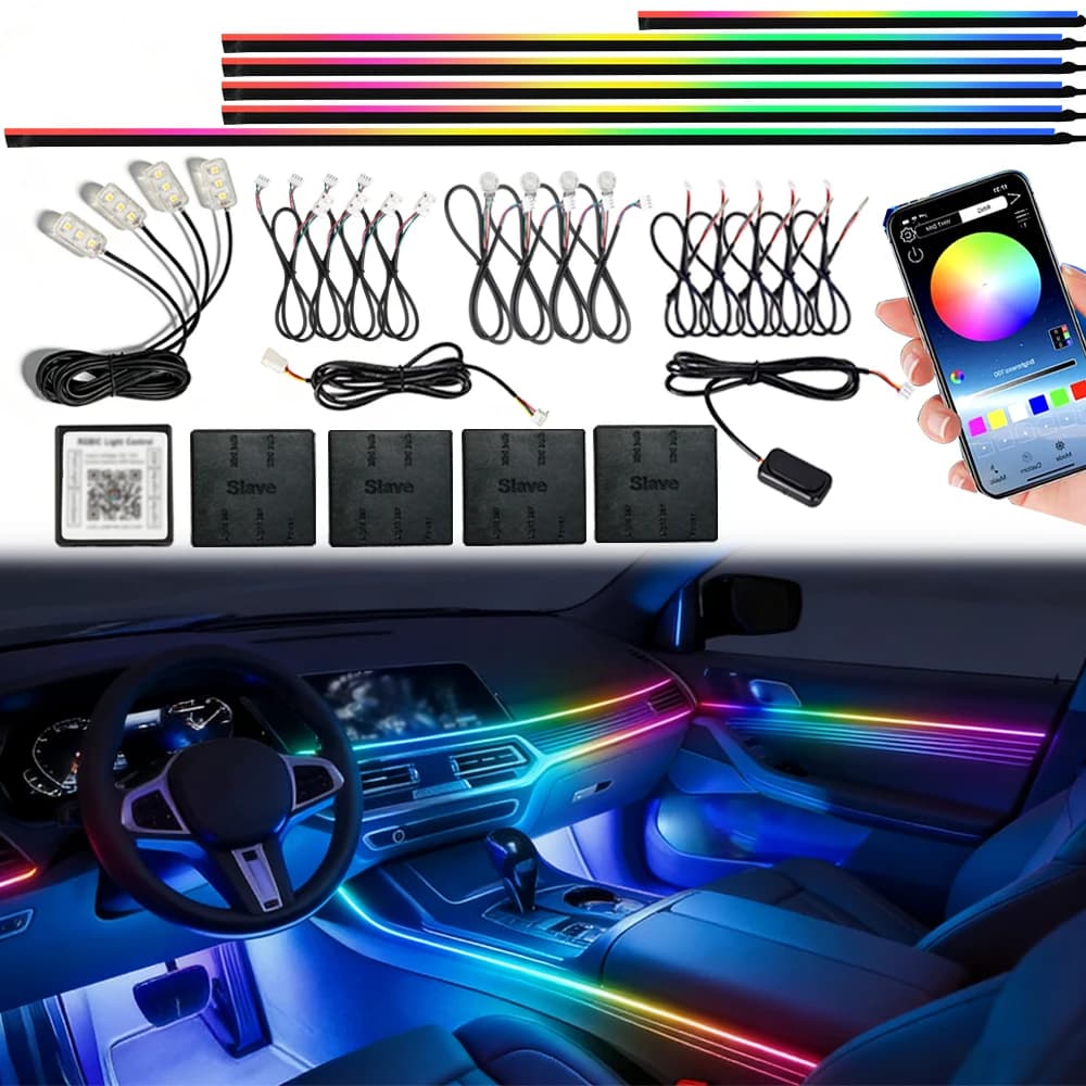 Kit Luci Ambientali LED Acriliche per Interni Auto 18 in 1 per Tesla, Controllo Bluetooth APP, RGB 64 Colori, Lampada Atmosfera Sinfonica