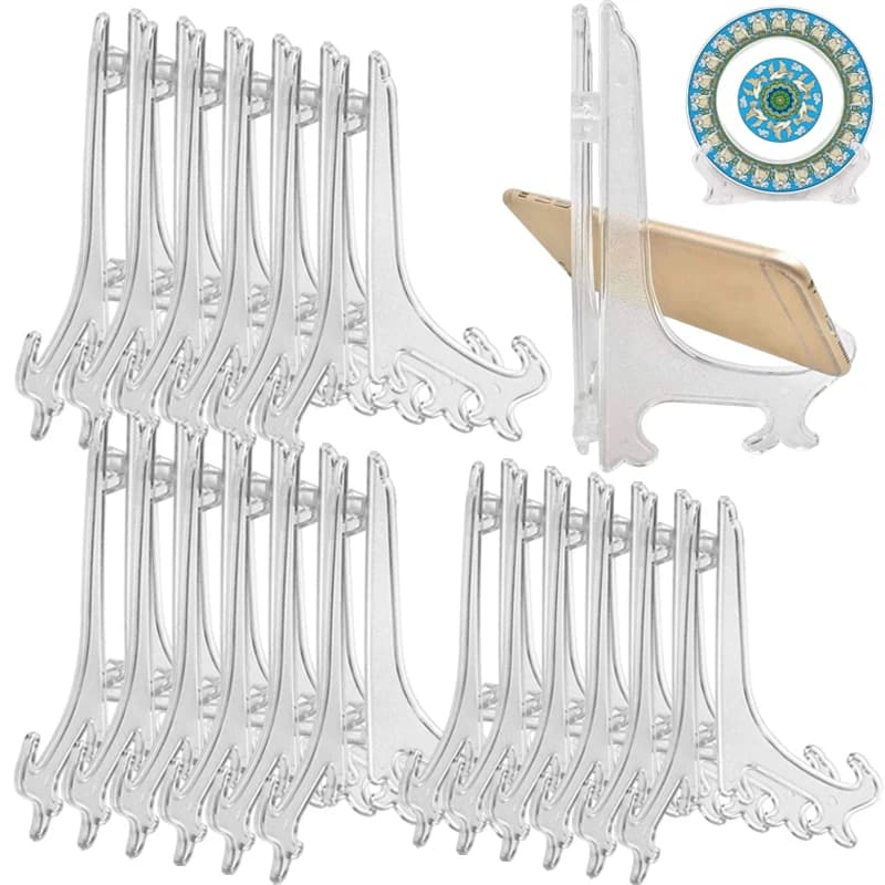 2/3/4 Inch Plastic Plate Display Stand Acrylic Foldable Easel Dish Bowl Racks Photo Picture Frame Holders for Home Table Decor
