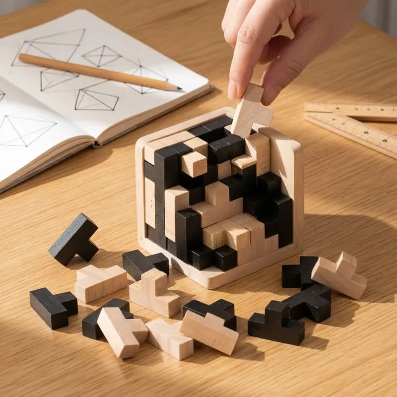 Cubo di Puzzle in Legno 54T, Gioco Educativo Rompicapo per Bambini e Adulti, Giocattolo da Tavolo per Stimolare la Mente