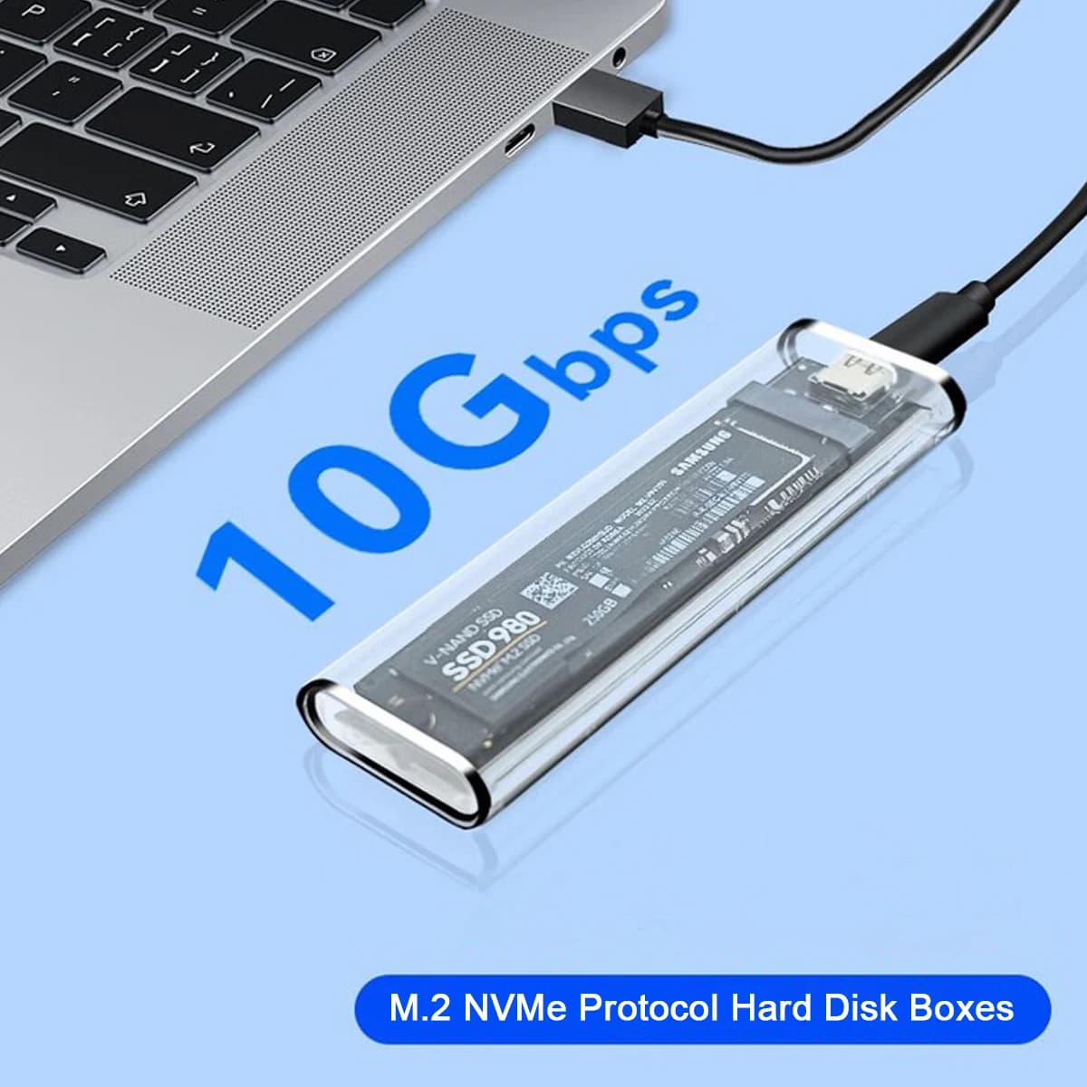 Custodia SSD trasparente M.2 NVMe, USB C esterna senza attrezzi, con cablaggio e adattatori da tipo C a USB, per SSD 2230/2242/2260/2280
