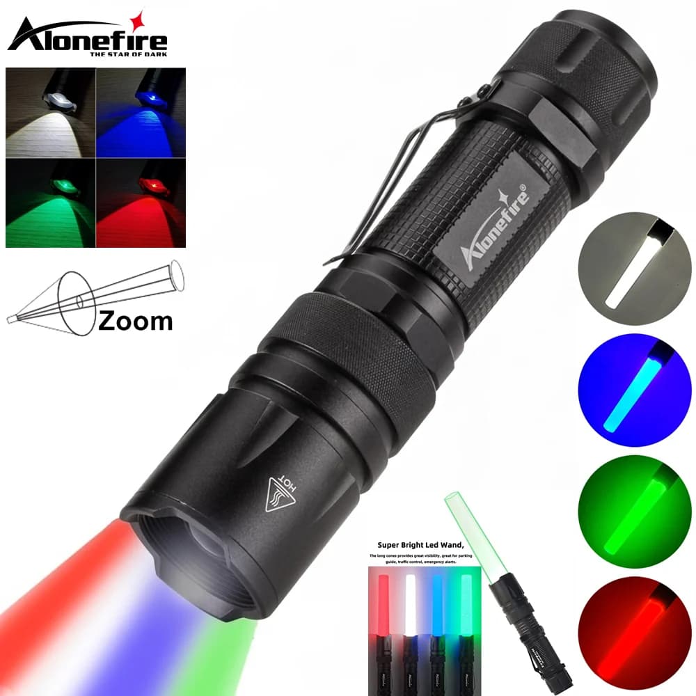 4 in 1 Zoom multicolore Led Bianco/Rosso/Verde/Blu Torcia elettrica Caccia esterna Fotografica Selfie Escursionismo Campeggio Totch