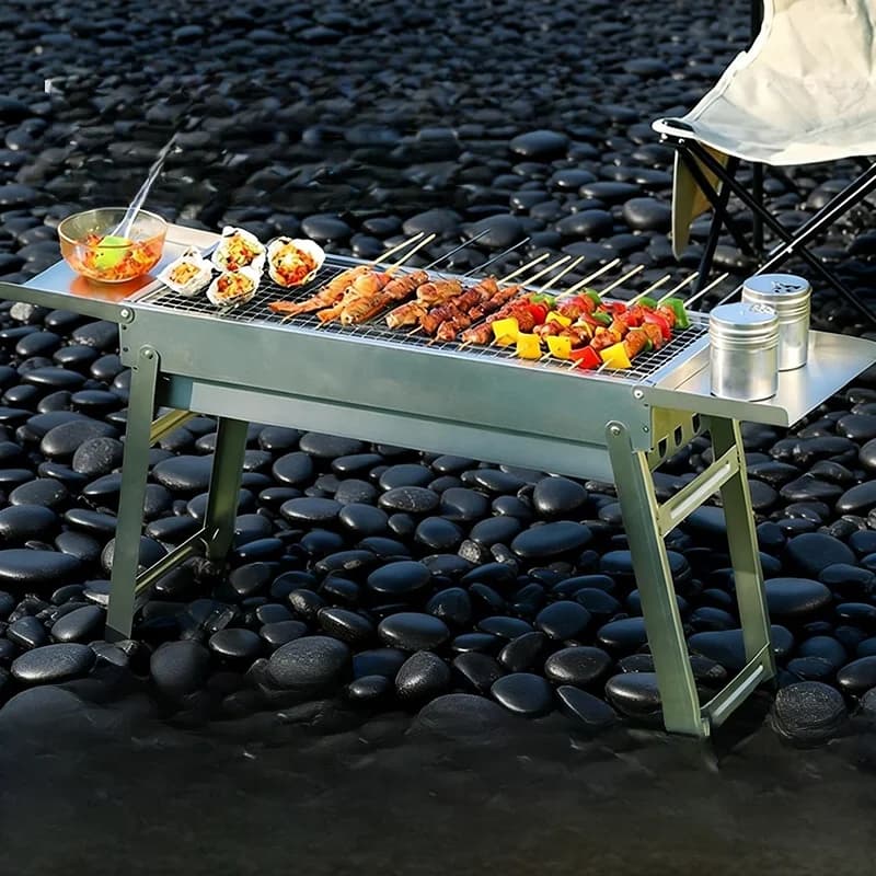Griglia Portatile per Barbecue in Acciaio Inox, Pieghevole e Rinforzata, per Campeggio, Viaggi, Giardino e Cucina all'Aperto