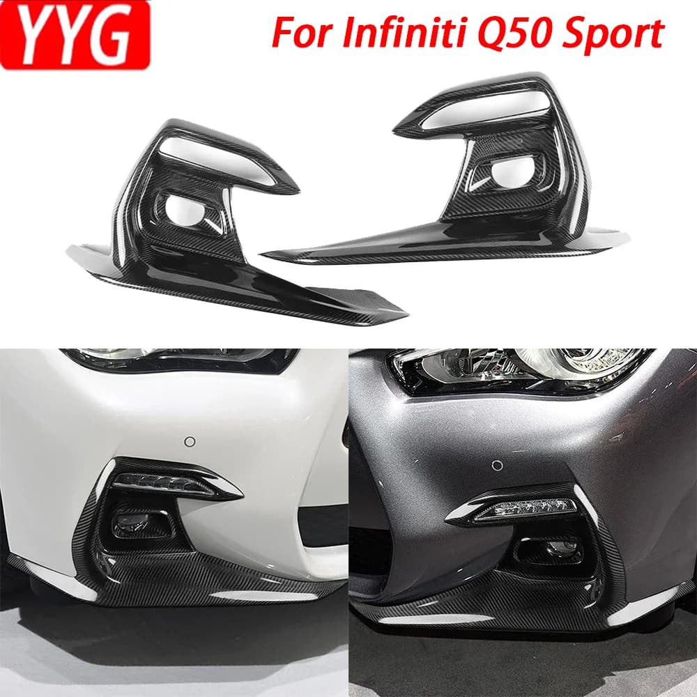 For Infiniti Q50 Sport 2018-2020 Accessories Real Carbon Fiber Bumpers Front Fendinebbia Suction Cover Air Car Trim Edit