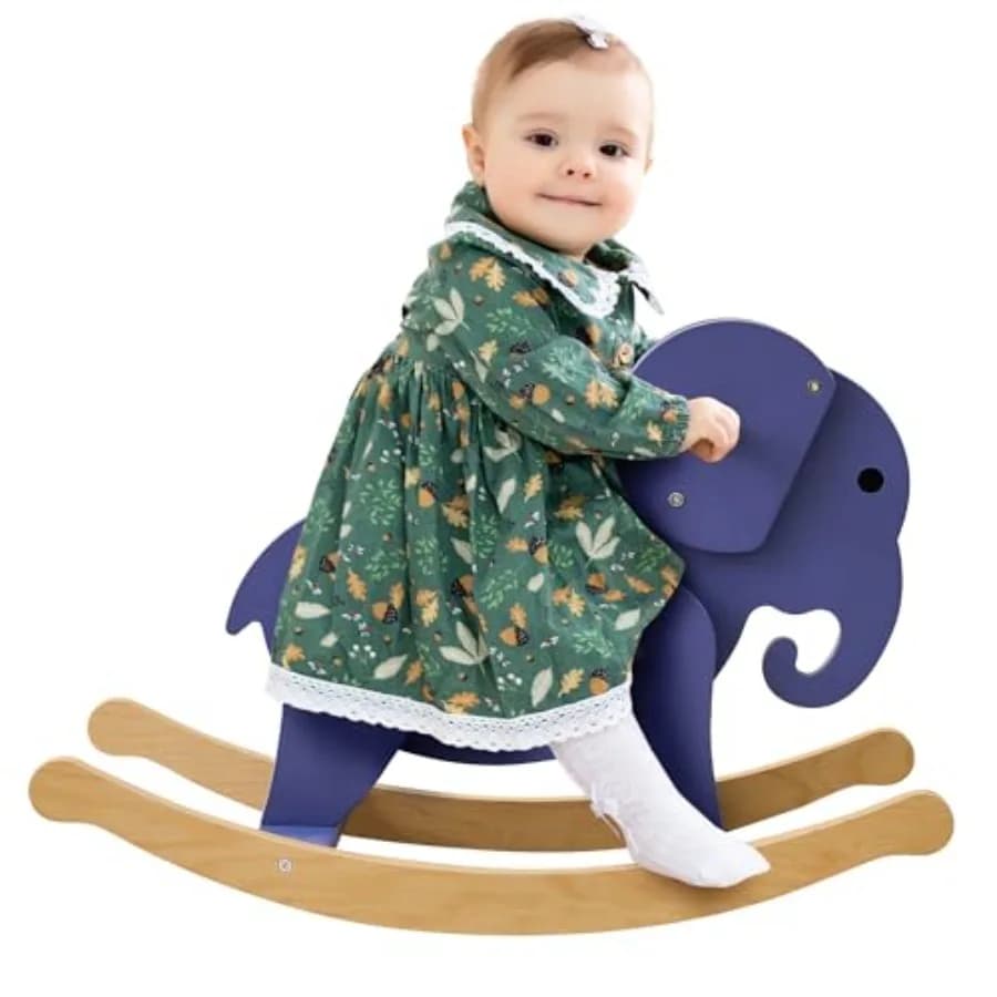 Cavallo a Dondolo in Legno Premium per Bambini 1-3 Anni, Giocattolo per Attività Interne ed Esterne, Giocattolo Cavalcabile per Neonati